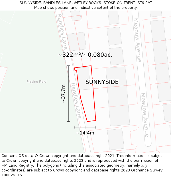 SUNNYSIDE, RANDLES LANE, WETLEY ROCKS, STOKE-ON-TRENT, ST9 0AT: Plot and title map