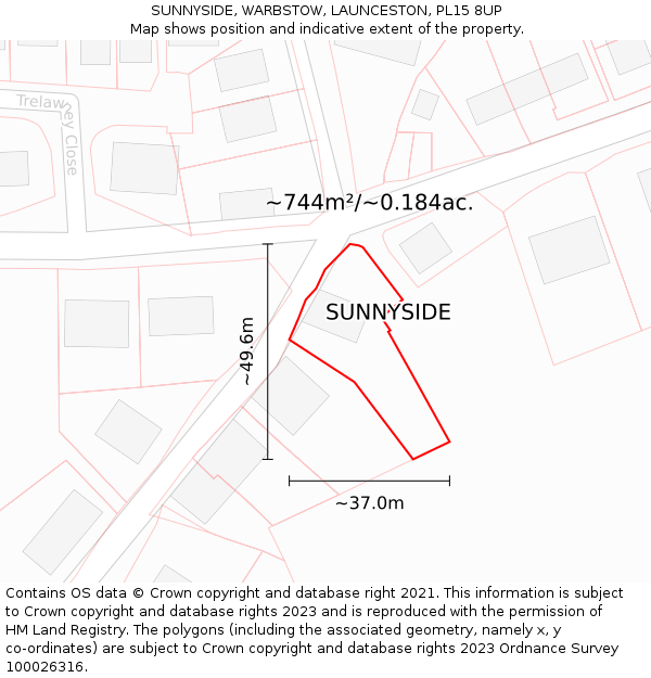 SUNNYSIDE, WARBSTOW, LAUNCESTON, PL15 8UP: Plot and title map