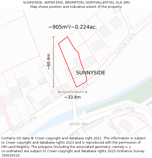 SUNNYSIDE, WATER END, BROMPTON, NORTHALLERTON, DL6 2RN: Plot and title map