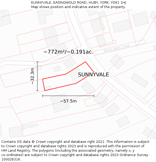 SUNNYVALE, EASINGWOLD ROAD, HUBY, YORK, YO61 1HJ: Plot and title map