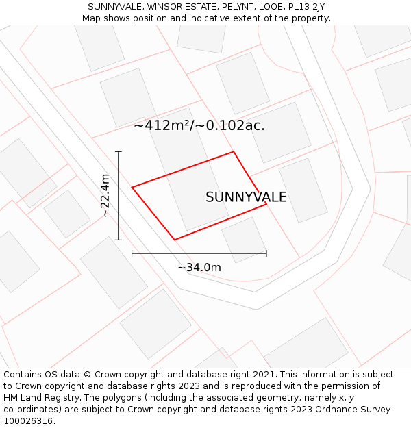SUNNYVALE, WINSOR ESTATE, PELYNT, LOOE, PL13 2JY: Plot and title map