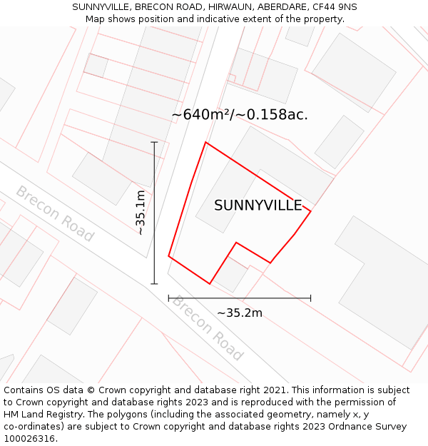 SUNNYVILLE, BRECON ROAD, HIRWAUN, ABERDARE, CF44 9NS: Plot and title map
