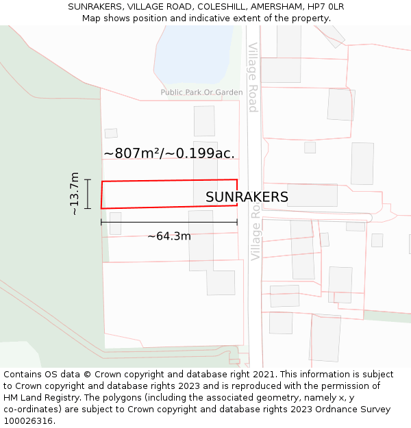 SUNRAKERS, VILLAGE ROAD, COLESHILL, AMERSHAM, HP7 0LR: Plot and title map