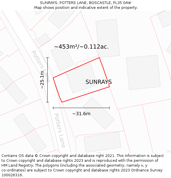 SUNRAYS, POTTERS LANE, BOSCASTLE, PL35 0AW: Plot and title map