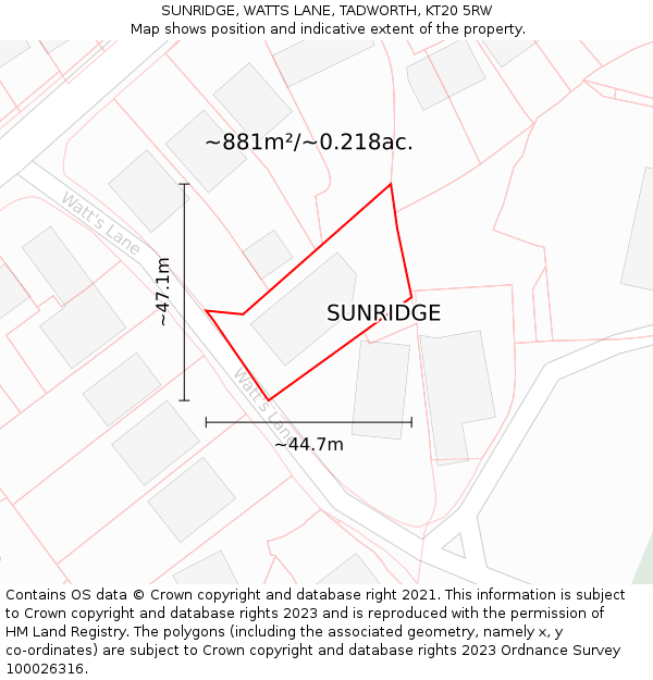 SUNRIDGE, WATTS LANE, TADWORTH, KT20 5RW: Plot and title map