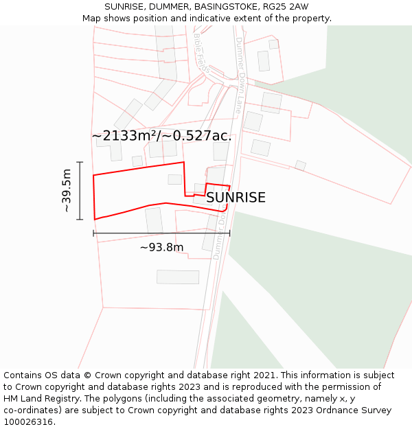 SUNRISE, DUMMER, BASINGSTOKE, RG25 2AW: Plot and title map