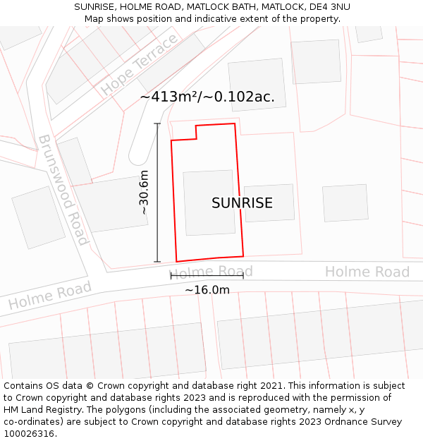 SUNRISE, HOLME ROAD, MATLOCK BATH, MATLOCK, DE4 3NU: Plot and title map