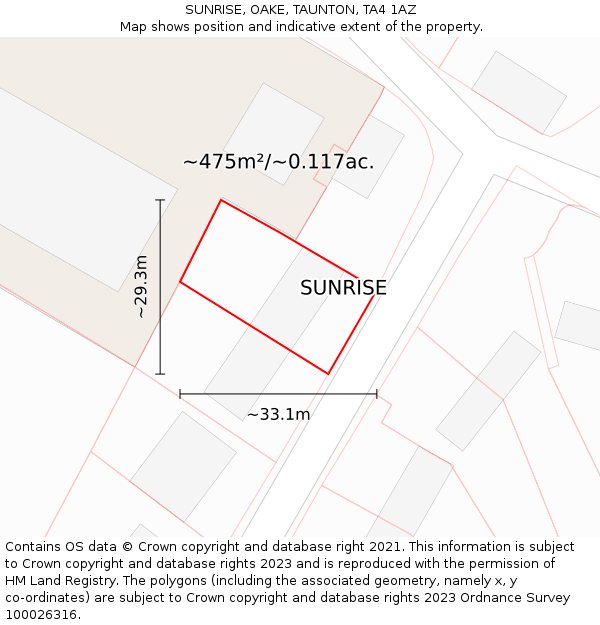 SUNRISE, OAKE, TAUNTON, TA4 1AZ: Plot and title map
