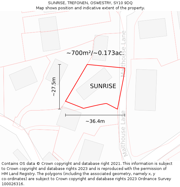 SUNRISE, TREFONEN, OSWESTRY, SY10 9DQ: Plot and title map