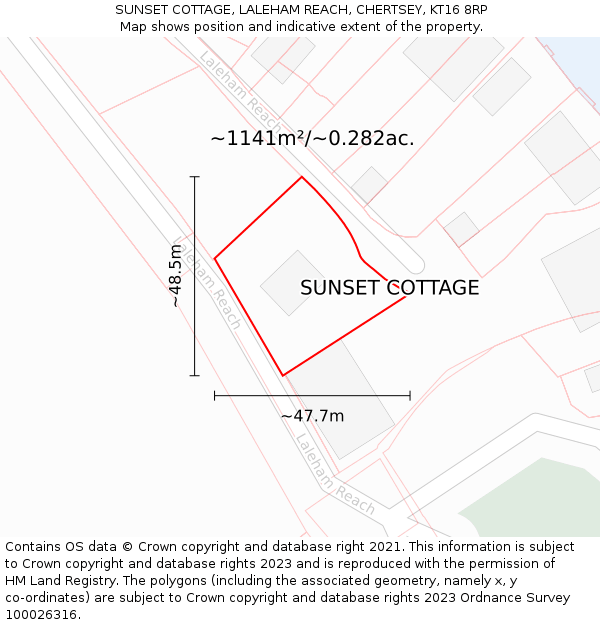 SUNSET COTTAGE, LALEHAM REACH, CHERTSEY, KT16 8RP: Plot and title map