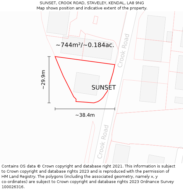 SUNSET, CROOK ROAD, STAVELEY, KENDAL, LA8 9NG: Plot and title map