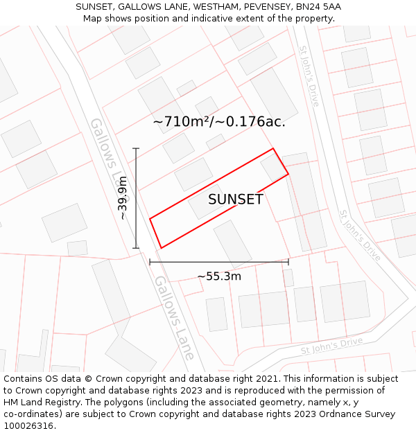 SUNSET, GALLOWS LANE, WESTHAM, PEVENSEY, BN24 5AA: Plot and title map