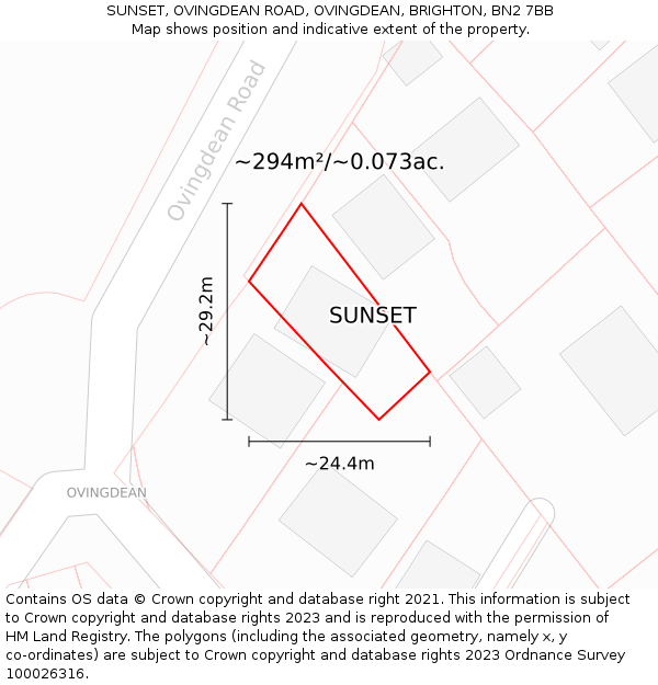 SUNSET, OVINGDEAN ROAD, OVINGDEAN, BRIGHTON, BN2 7BB: Plot and title map