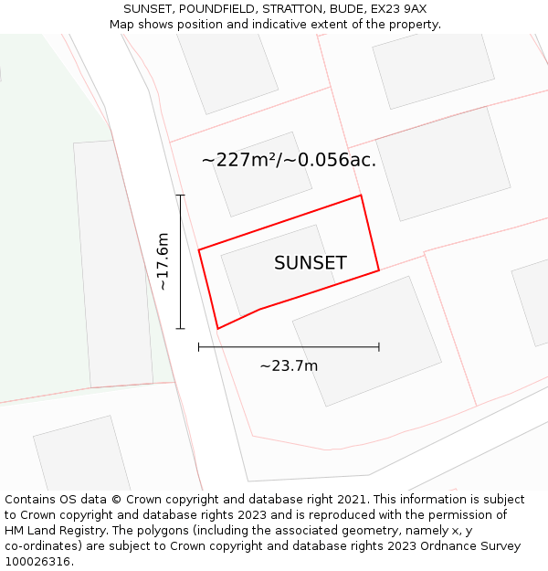 SUNSET, POUNDFIELD, STRATTON, BUDE, EX23 9AX: Plot and title map