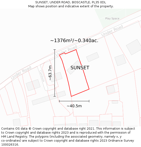 SUNSET, UNDER ROAD, BOSCASTLE, PL35 0DL: Plot and title map
