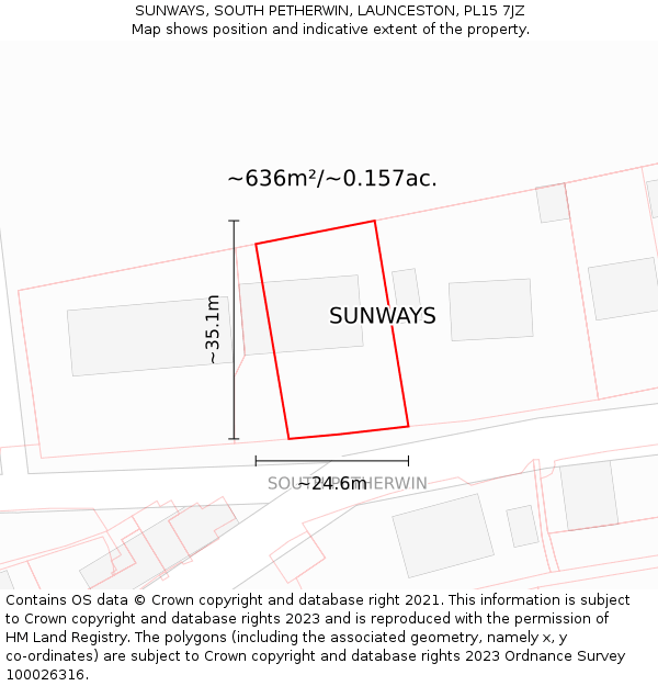 SUNWAYS, SOUTH PETHERWIN, LAUNCESTON, PL15 7JZ: Plot and title map