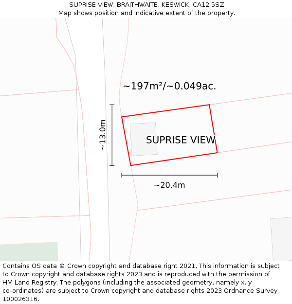 SUPRISE VIEW, BRAITHWAITE, KESWICK, CA12 5SZ: Plot and title map