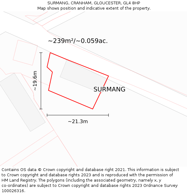 SURMANG, CRANHAM, GLOUCESTER, GL4 8HP: Plot and title map