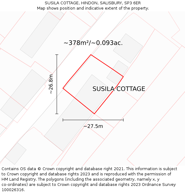 SUSILA COTTAGE, HINDON, SALISBURY, SP3 6ER: Plot and title map