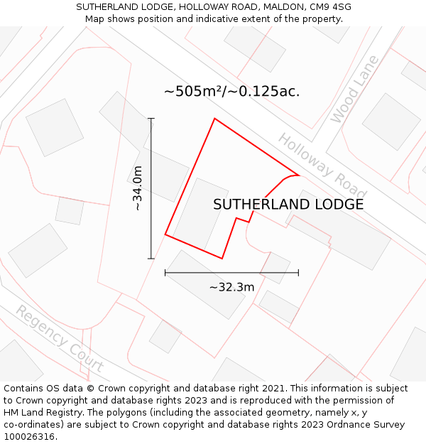 SUTHERLAND LODGE, HOLLOWAY ROAD, MALDON, CM9 4SG: Plot and title map