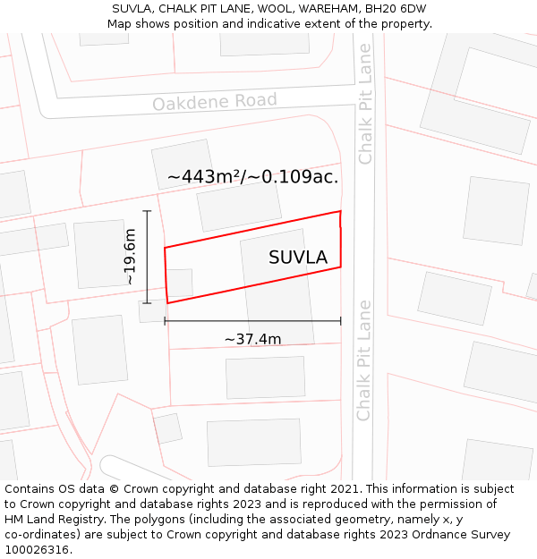 SUVLA, CHALK PIT LANE, WOOL, WAREHAM, BH20 6DW: Plot and title map