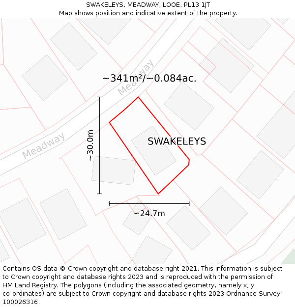 SWAKELEYS, MEADWAY, LOOE, PL13 1JT: Plot and title map