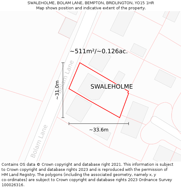 SWALEHOLME, BOLAM LANE, BEMPTON, BRIDLINGTON, YO15 1HR: Plot and title map