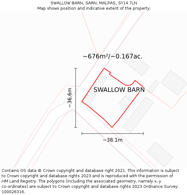 SWALLOW BARN, SARN, MALPAS, SY14 7LN: Plot and title map