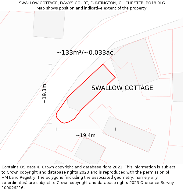 SWALLOW COTTAGE, DAVYS COURT, FUNTINGTON, CHICHESTER, PO18 9LG: Plot and title map