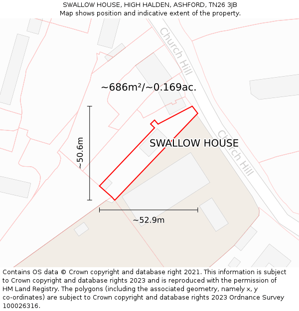 SWALLOW HOUSE, HIGH HALDEN, ASHFORD, TN26 3JB: Plot and title map