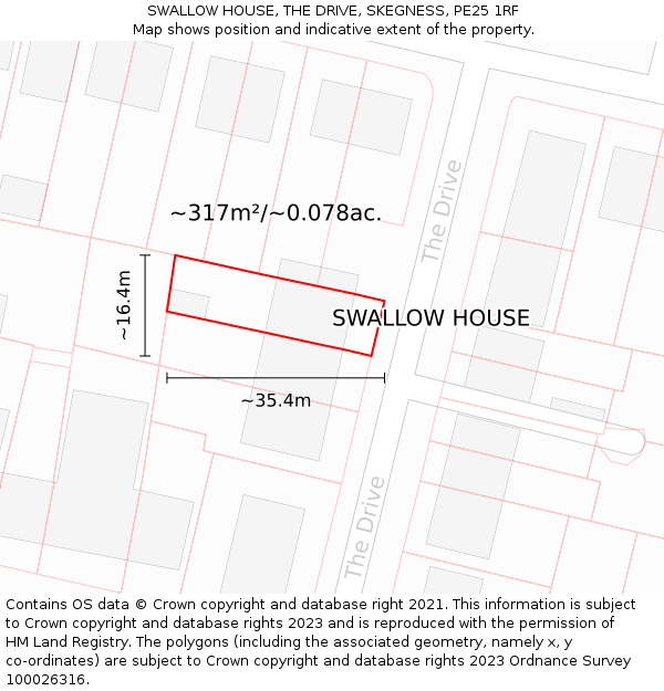 SWALLOW HOUSE, THE DRIVE, SKEGNESS, PE25 1RF: Plot and title map