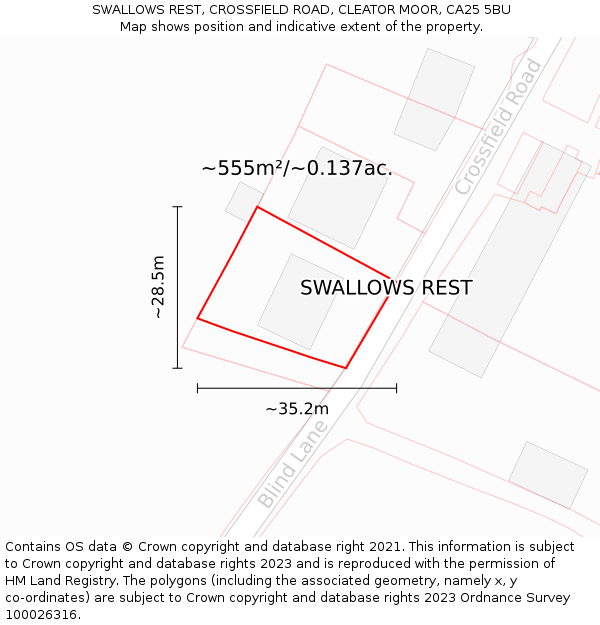 SWALLOWS REST, CROSSFIELD ROAD, CLEATOR MOOR, CA25 5BU: Plot and title map