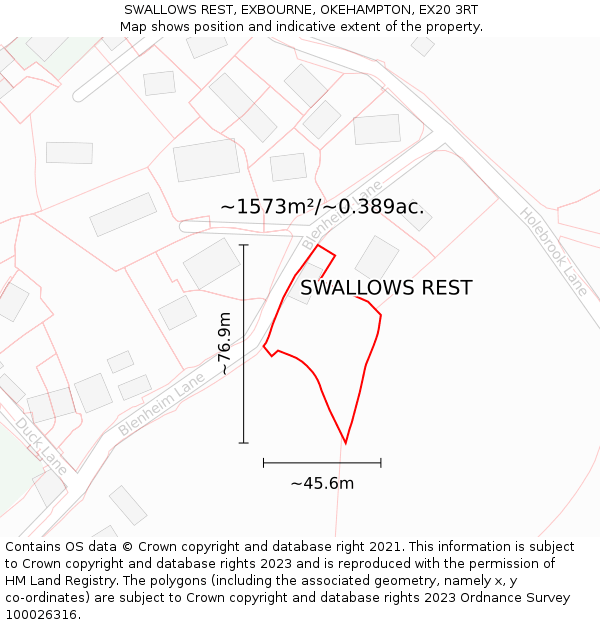 SWALLOWS REST, EXBOURNE, OKEHAMPTON, EX20 3RT: Plot and title map