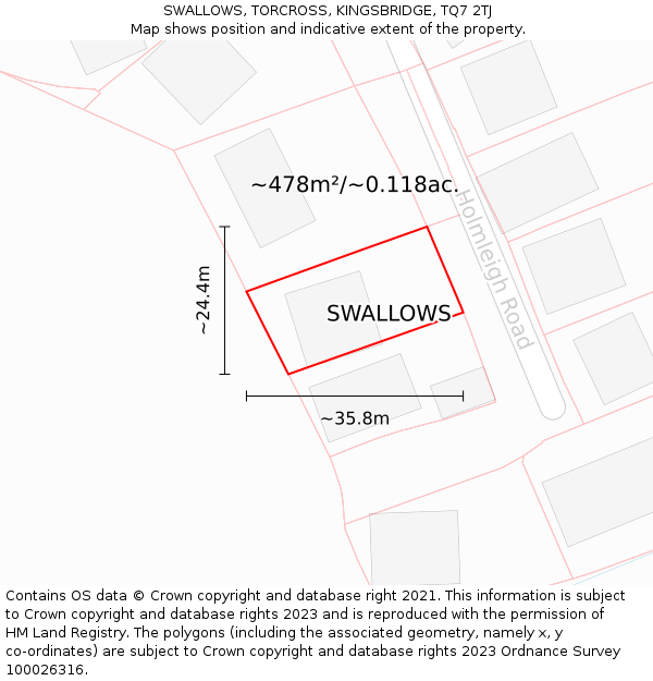 SWALLOWS, TORCROSS, KINGSBRIDGE, TQ7 2TJ: Plot and title map
