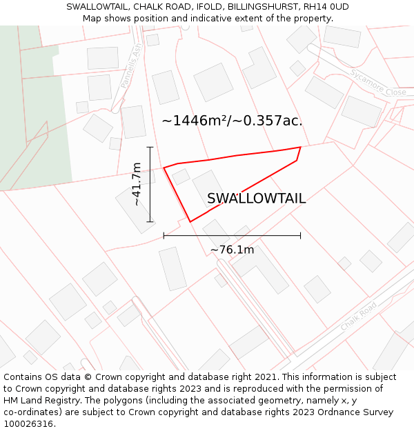 SWALLOWTAIL, CHALK ROAD, IFOLD, BILLINGSHURST, RH14 0UD: Plot and title map