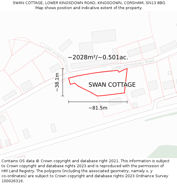 SWAN COTTAGE, LOWER KINGSDOWN ROAD, KINGSDOWN, CORSHAM, SN13 8BG: Plot and title map