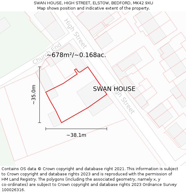 SWAN HOUSE, HIGH STREET, ELSTOW, BEDFORD, MK42 9XU: Plot and title map
