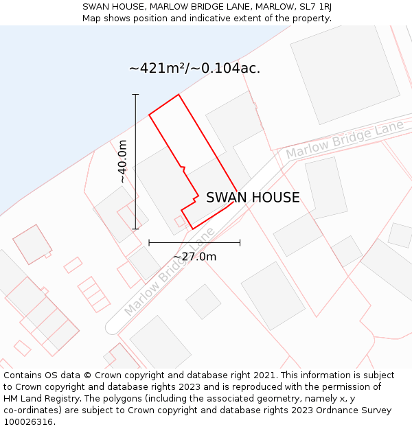 SWAN HOUSE, MARLOW BRIDGE LANE, MARLOW, SL7 1RJ: Plot and title map