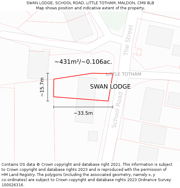 SWAN LODGE, SCHOOL ROAD, LITTLE TOTHAM, MALDON, CM9 8LB: Plot and title map