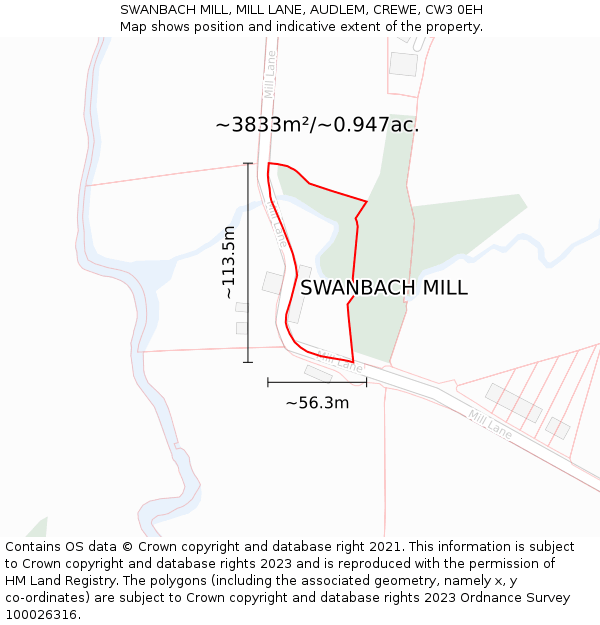 SWANBACH MILL, MILL LANE, AUDLEM, CREWE, CW3 0EH: Plot and title map