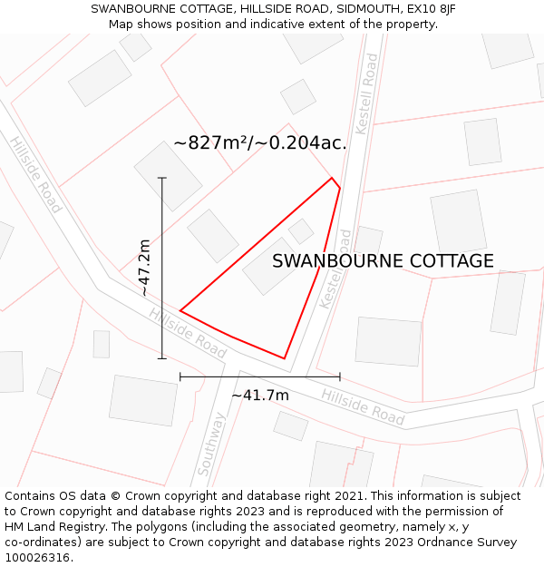 SWANBOURNE COTTAGE, HILLSIDE ROAD, SIDMOUTH, EX10 8JF: Plot and title map