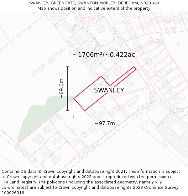 SWANLEY, GREENGATE, SWANTON MORLEY, DEREHAM, NR20 4LX: Plot and title map