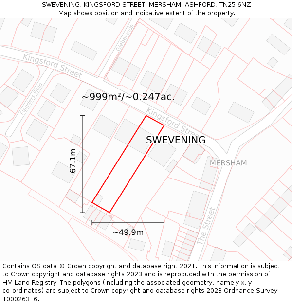 SWEVENING, KINGSFORD STREET, MERSHAM, ASHFORD, TN25 6NZ: Plot and title map
