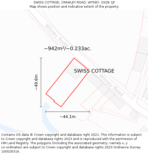 SWISS COTTAGE, CRAWLEY ROAD, WITNEY, OX28 1JF: Plot and title map