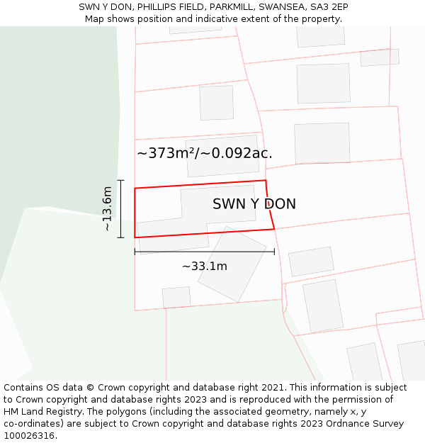 SWN Y DON, PHILLIPS FIELD, PARKMILL, SWANSEA, SA3 2EP: Plot and title map