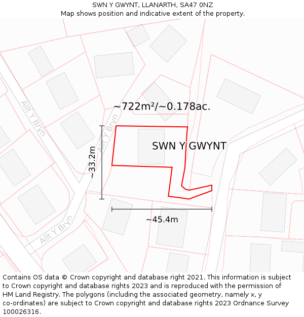 SWN Y GWYNT, LLANARTH, SA47 0NZ: Plot and title map