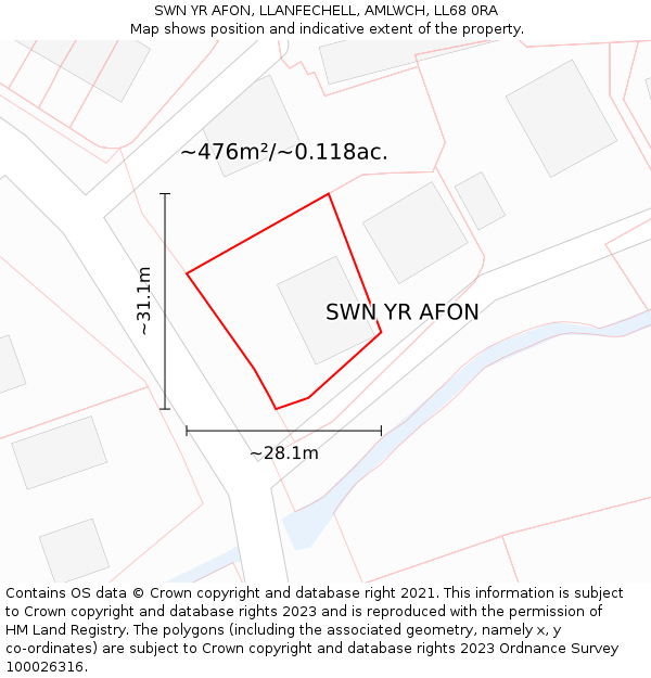 SWN YR AFON, LLANFECHELL, AMLWCH, LL68 0RA: Plot and title map