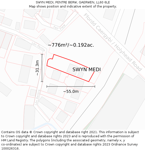SWYN MEDI, PENTRE BERW, GAERWEN, LL60 6LE: Plot and title map