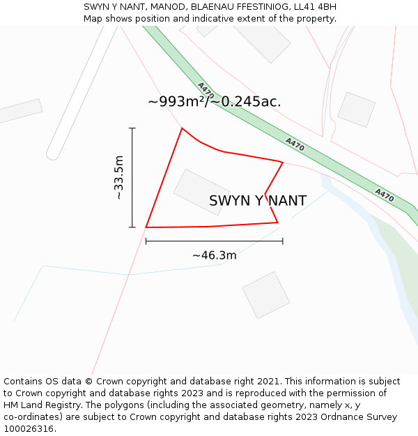 SWYN Y NANT, MANOD, BLAENAU FFESTINIOG, LL41 4BH: Plot and title map