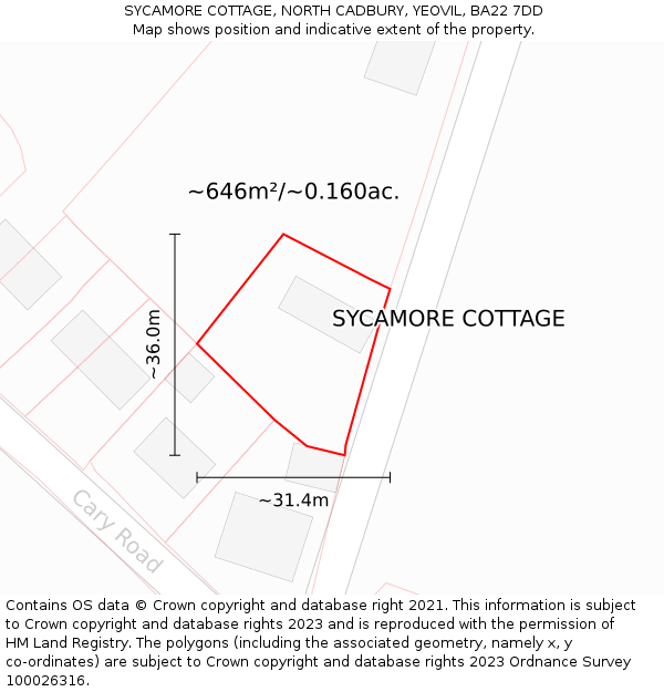 SYCAMORE COTTAGE, NORTH CADBURY, YEOVIL, BA22 7DD: Plot and title map